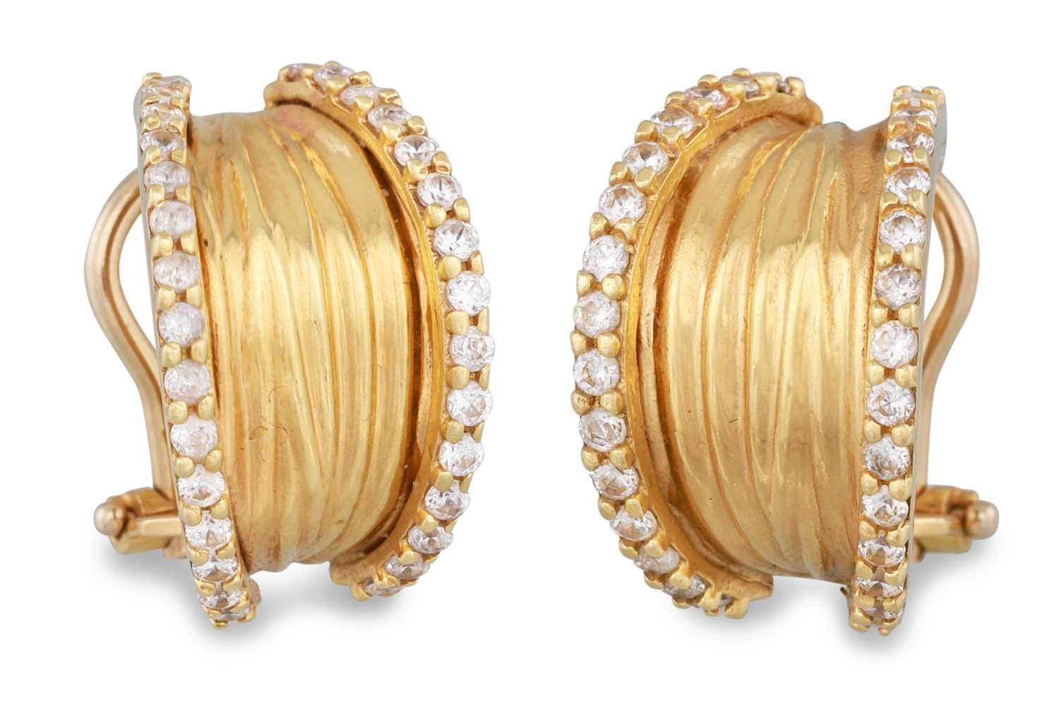 Lot 92 - A PAIR OF DIAMOND SET HOOP EARRINGS, mounted...