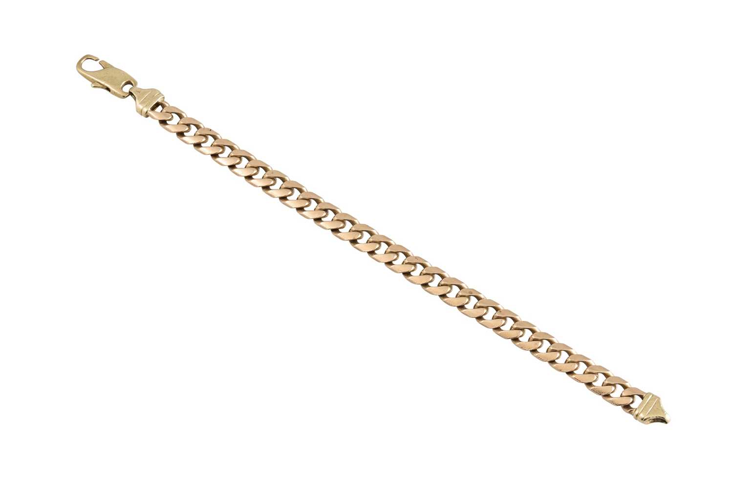 Lot 248 - A FLAT CURB LINK 9CT GOLD BRACELET, 8.5" 28.3 g.