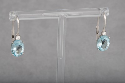 Lot 56 - A PAIR OF AQUAMARINE AND DIAMOND EARRINGS,...