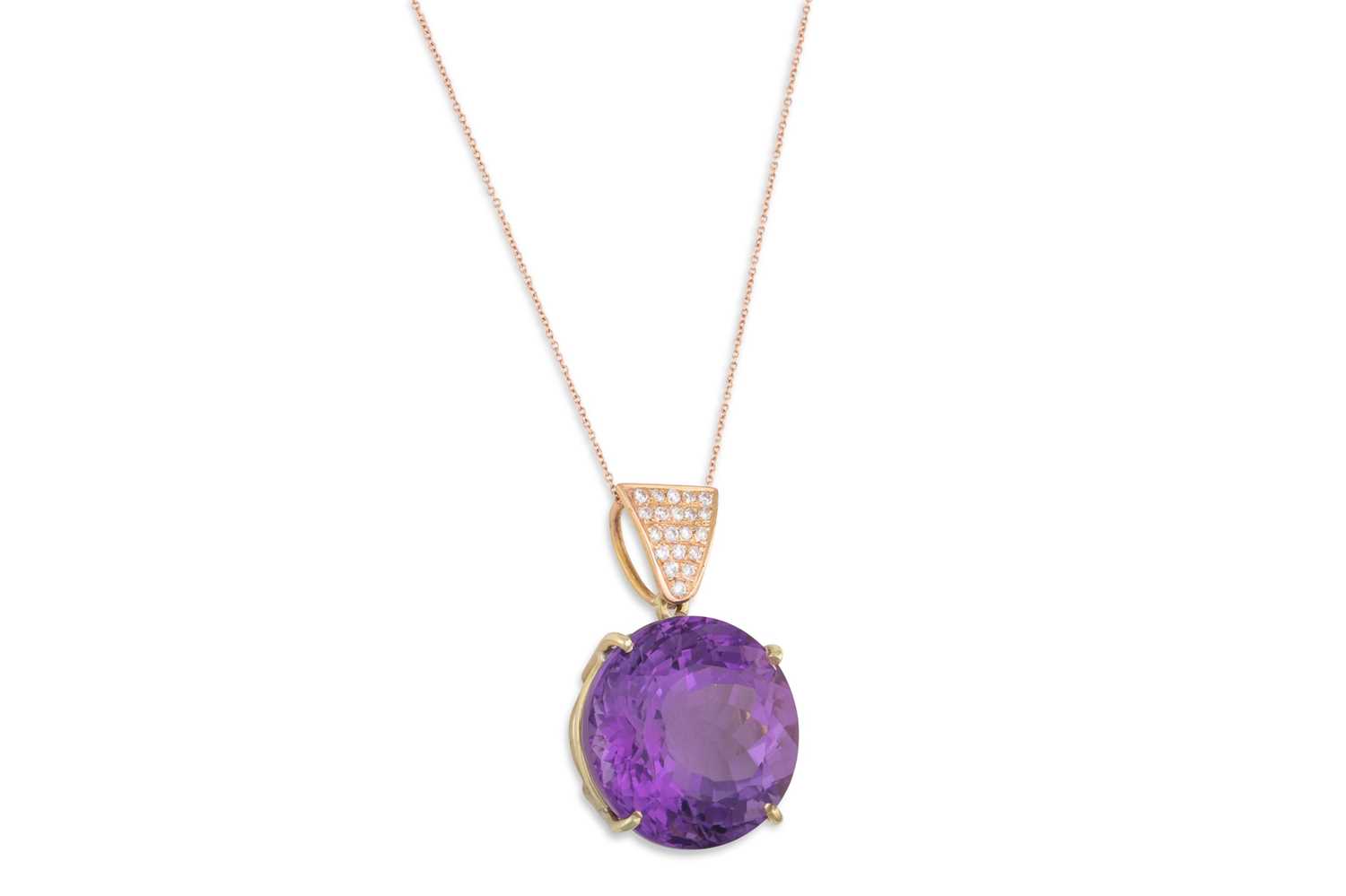 Lot 189 - AN AMETHYST AND DIAMOND PENDANT, the large...