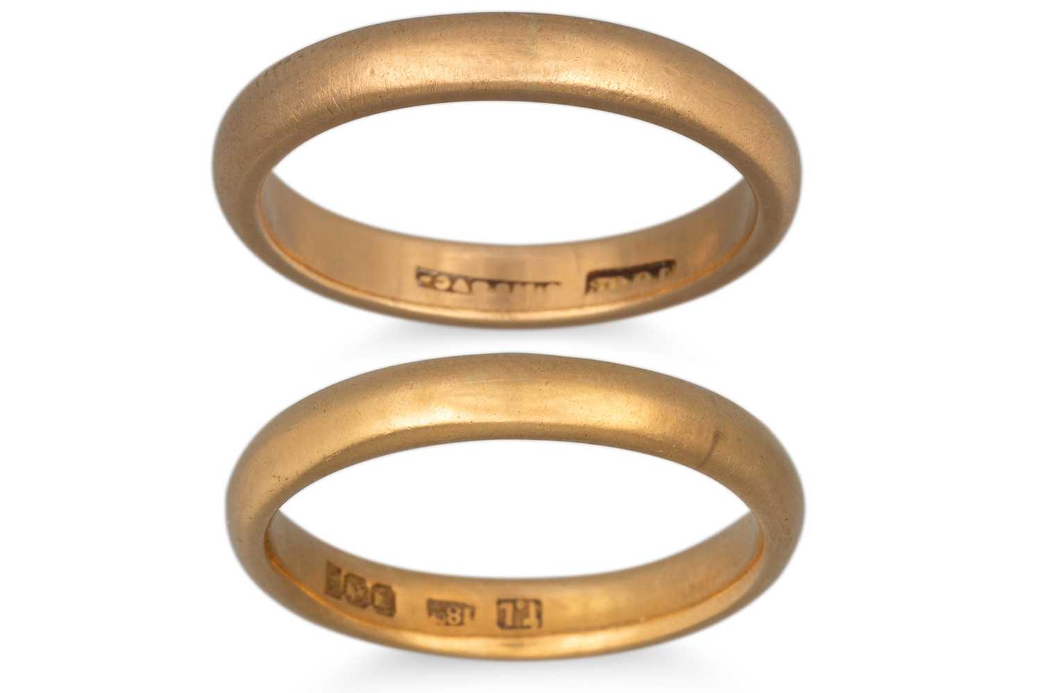 Lot 35 - TWO 18CT YELLOW GOLD BAND RINGS, total weight...
