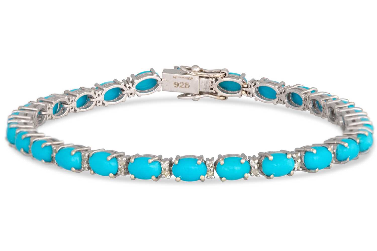 Lot 88 - A TURQUOISE AND DIAMOND LINE BRACELET, mounted...