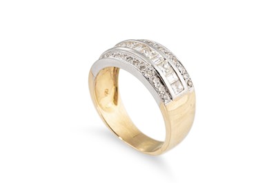 Lot 122 - A THREE ROWED DIAMOND RING, the princess,...