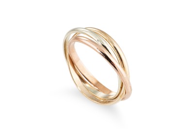 Lot 124 - A THREE COLOUR GOLD WEDDING BAND, of three...