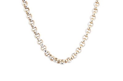 Lot 127 - A 9CT YELLOW & WHITE GOLD CHAIN, belcher link,...