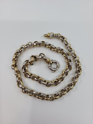 Lot 127 - A 9CT YELLOW & WHITE GOLD CHAIN, belcher link,...