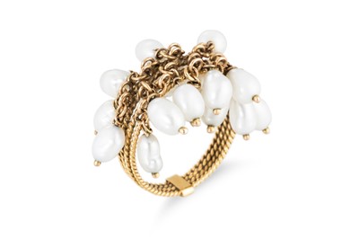 Lot 113 - A PEARL DRESS RING, mounted in gold, XRF...