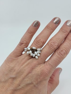 Lot 113 - A PEARL DRESS RING, mounted in gold, XRF...