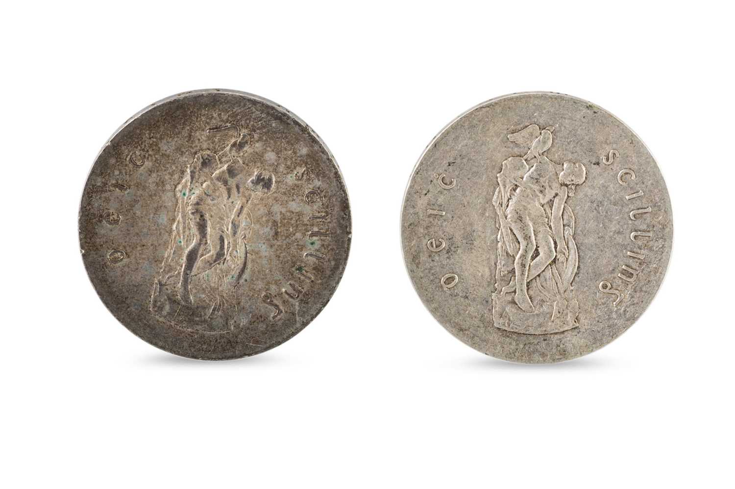 Lot 401 - TWO PEARSE IRISH SILVER 10 SHILLING COINS, VF,...
