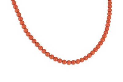 Lot 117 - TWO VINTAGE CORAL BEADED NECKLACES, with gold...