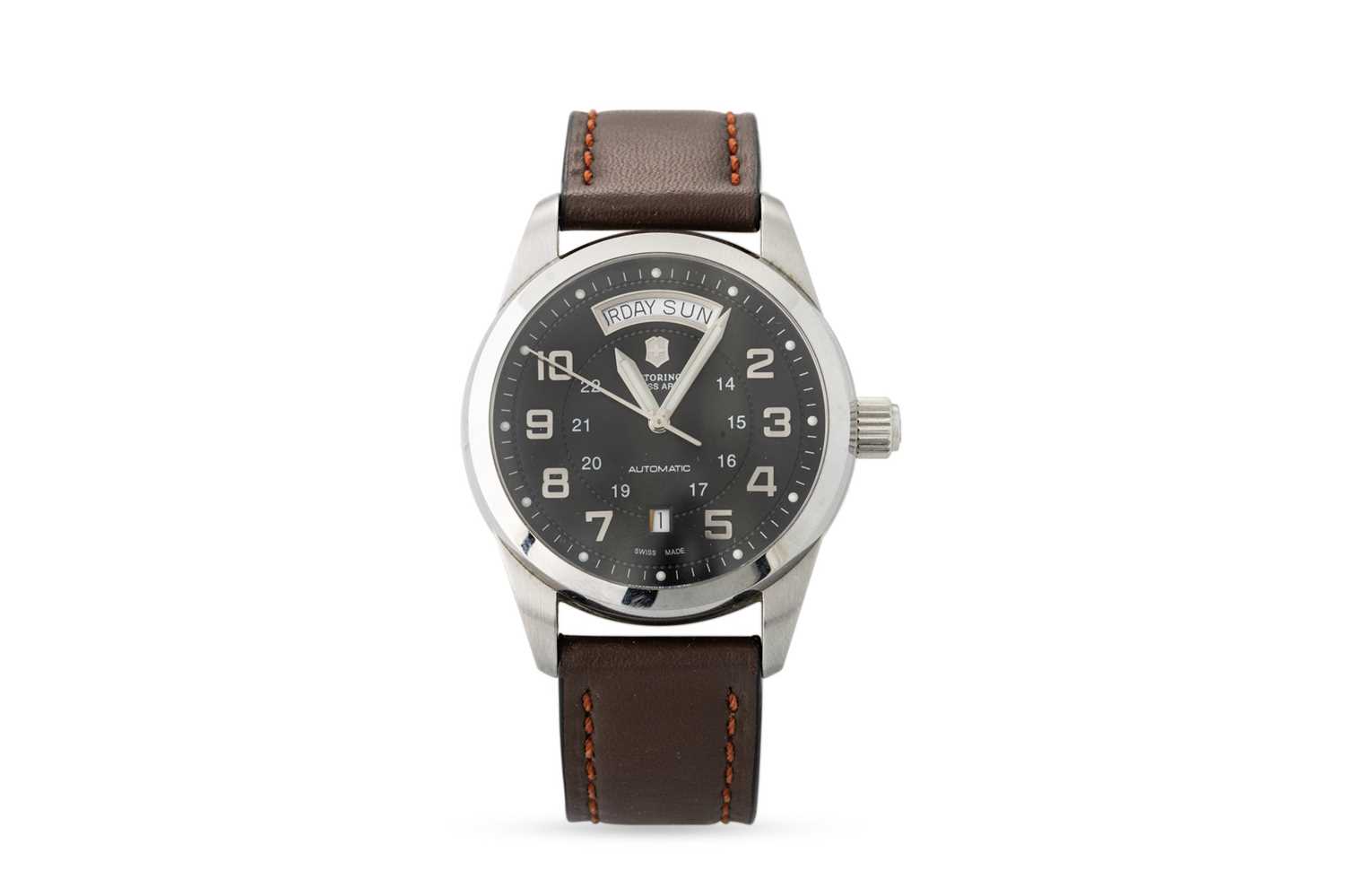 Lot 385 - A VICTORNOX AUTOMATIC WRISTWATCH, grey dial,...