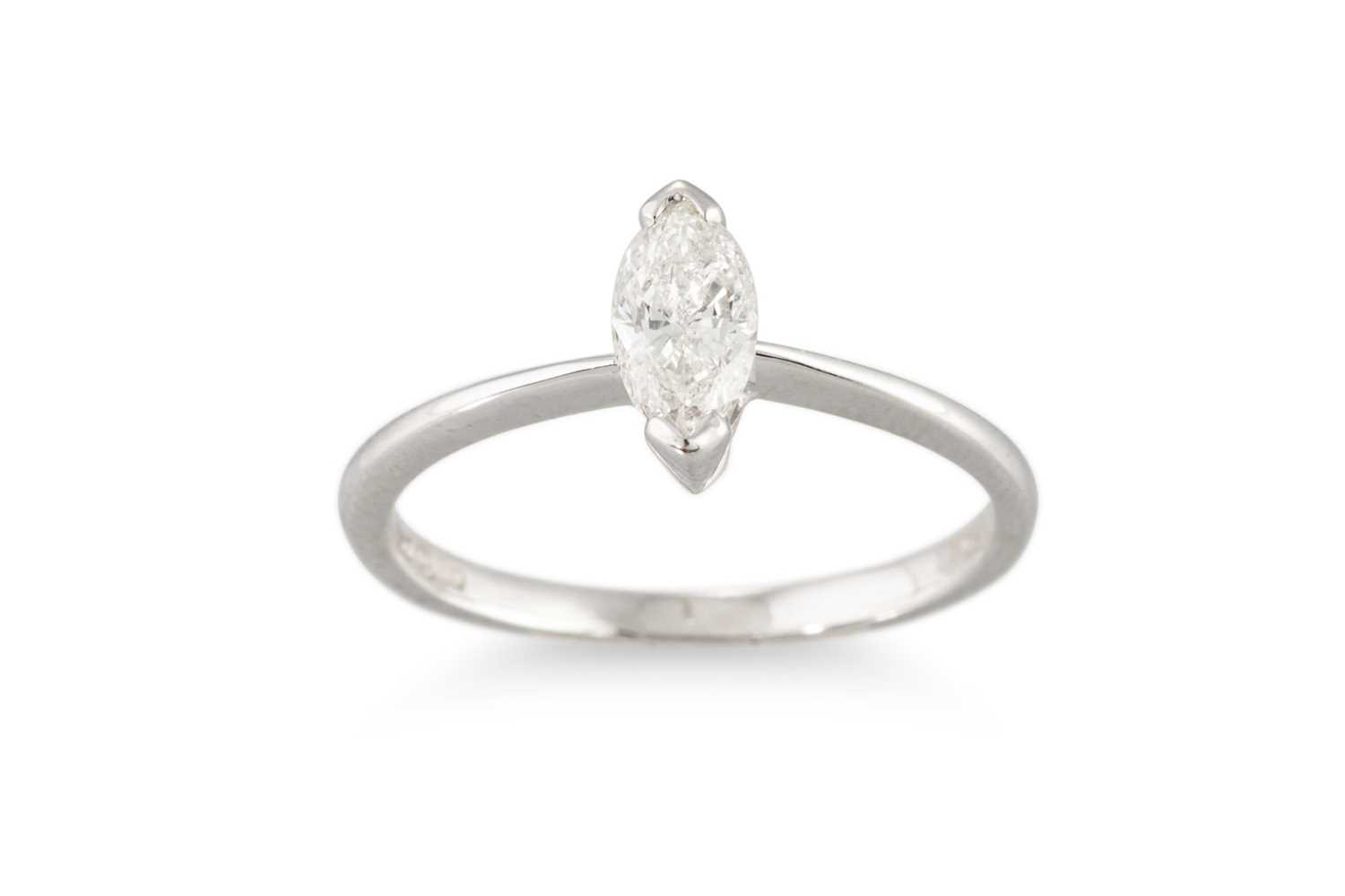 Lot 282 - A DIAMOND SOLITAIRE RING, the marquise cut...