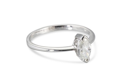 Lot 282 - A DIAMOND SOLITAIRE RING, the marquise cut...