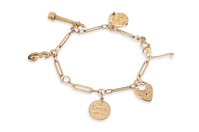 Lot 205 - A 9CT GOLD CHARM BRACELET, with various charms...