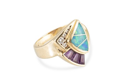 Lot 223 - A DIAMOND, OPAL AND AMETHYST SET DRESS RING,...