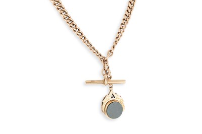 Lot 236 - AN ANTIQUE 9CT DOUBLE ALBERT CHAIN AND T-BAR,...