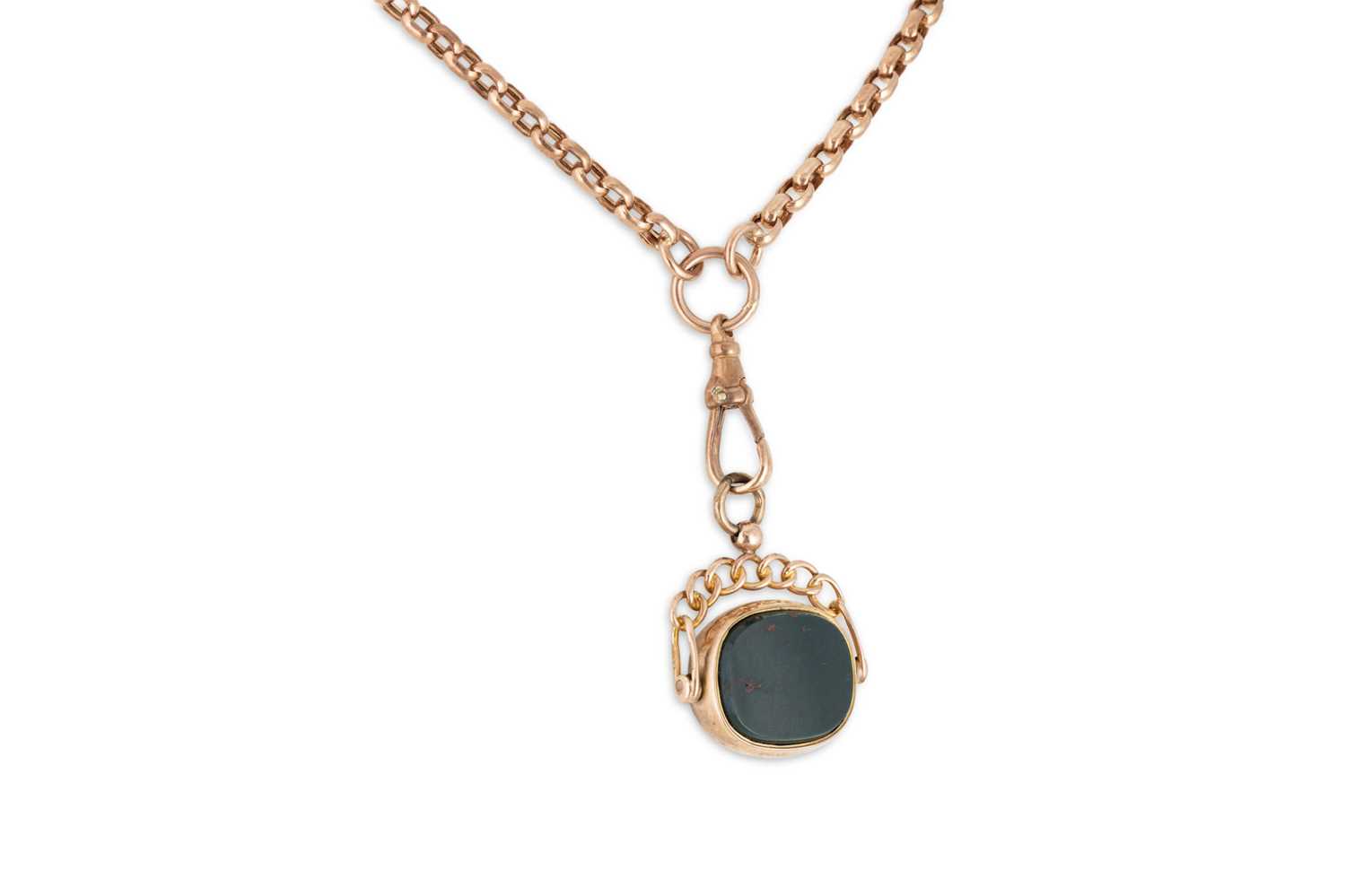 Lot 259 - A 9CT YELLOW GOLD MUFF CHAIN, suspending...