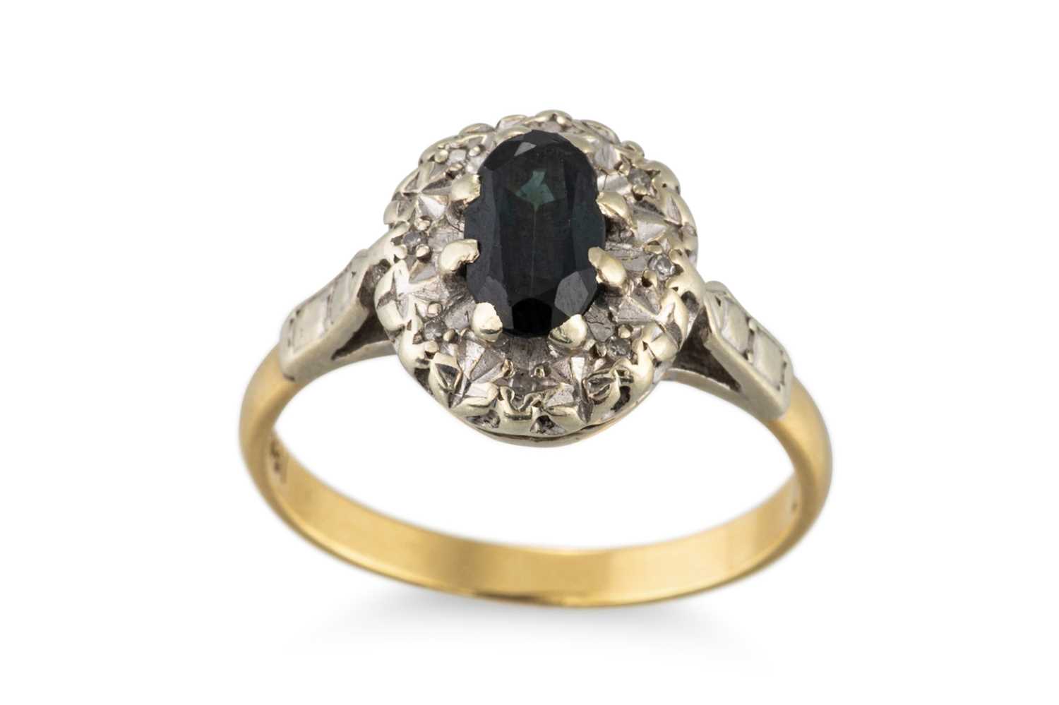 Lot 297 - A VINTAGE 18CT GOLD RING, set with sapphire,...