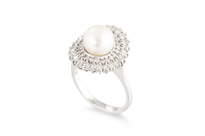 Lot 54 - A PEARL AND DIAMOND CLUSTER RING, mounted in...