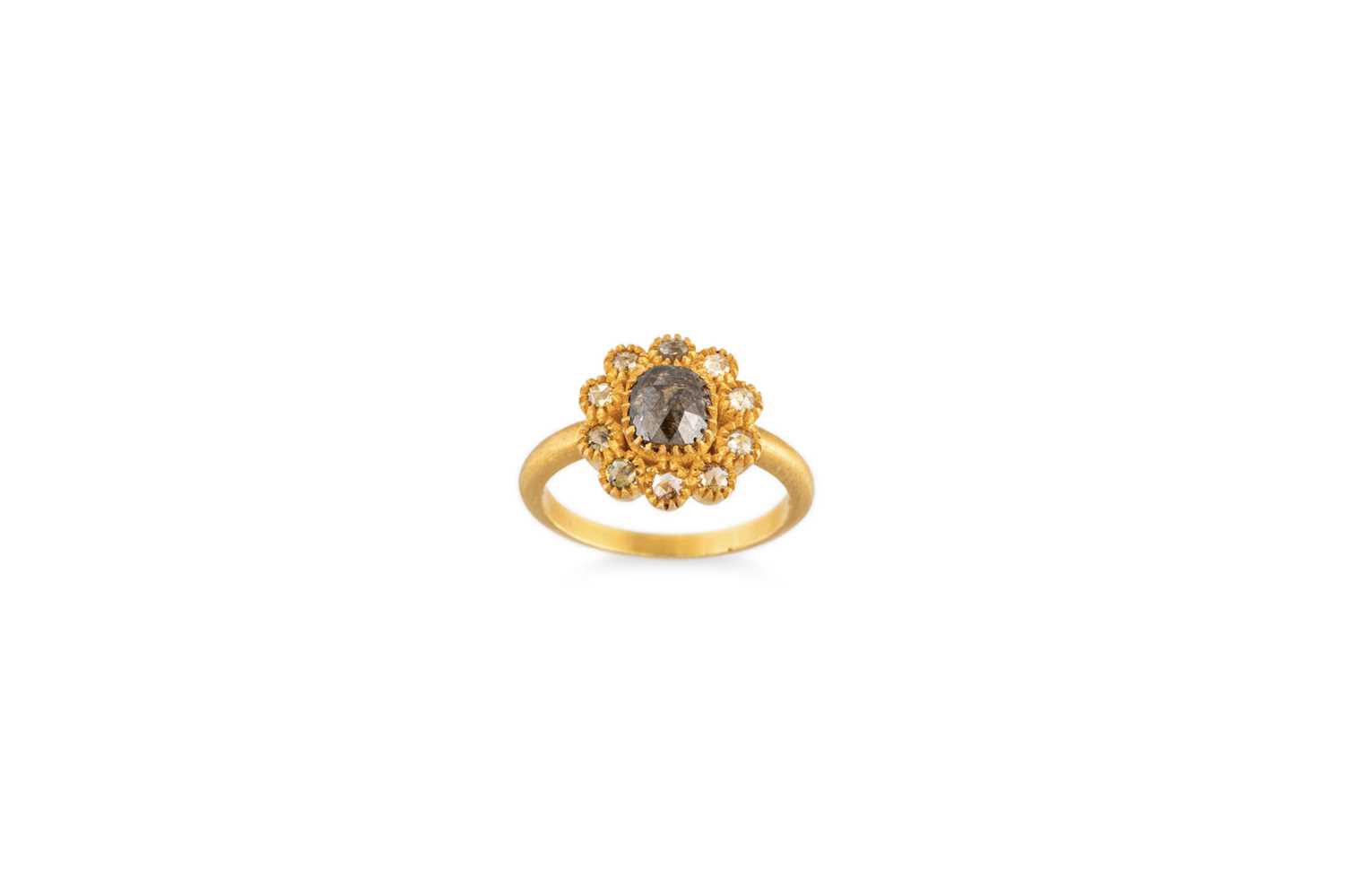 Lot 131 - A DIAMOND CLUSTER RING, the opaque rose cut...
