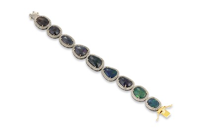Lot 134 - AN ETHIOPIAN OPAL AND DIAMOND CLUSTER BRACELET,...