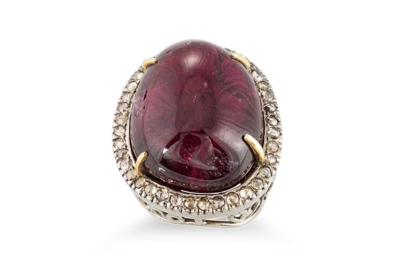 Lot 137 - A LARGE TOURMALINE AND DIAMOND CLUSTER RING,...