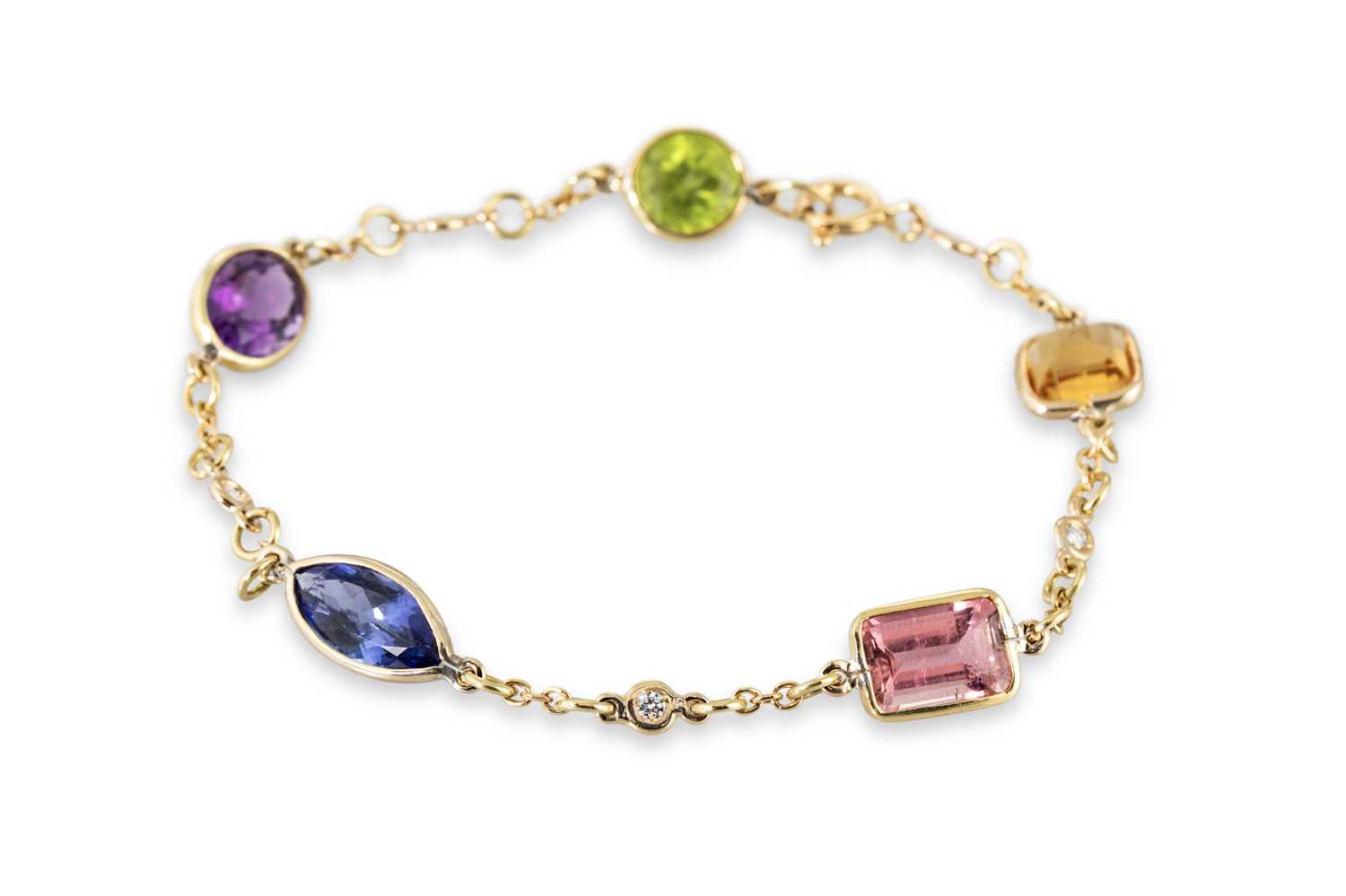 Lot 214 - A MULTI-GEM & DIAMOND SET BRACELET, the...