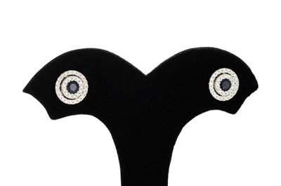 Lot 97 - A PAIR OF DIAMOND AND SAPPHIRE CLUSTER...