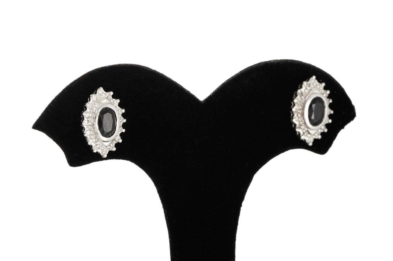 Lot 108 - A PAIR OF WHITE GOLD DIAMOND & SAPPHIRE...