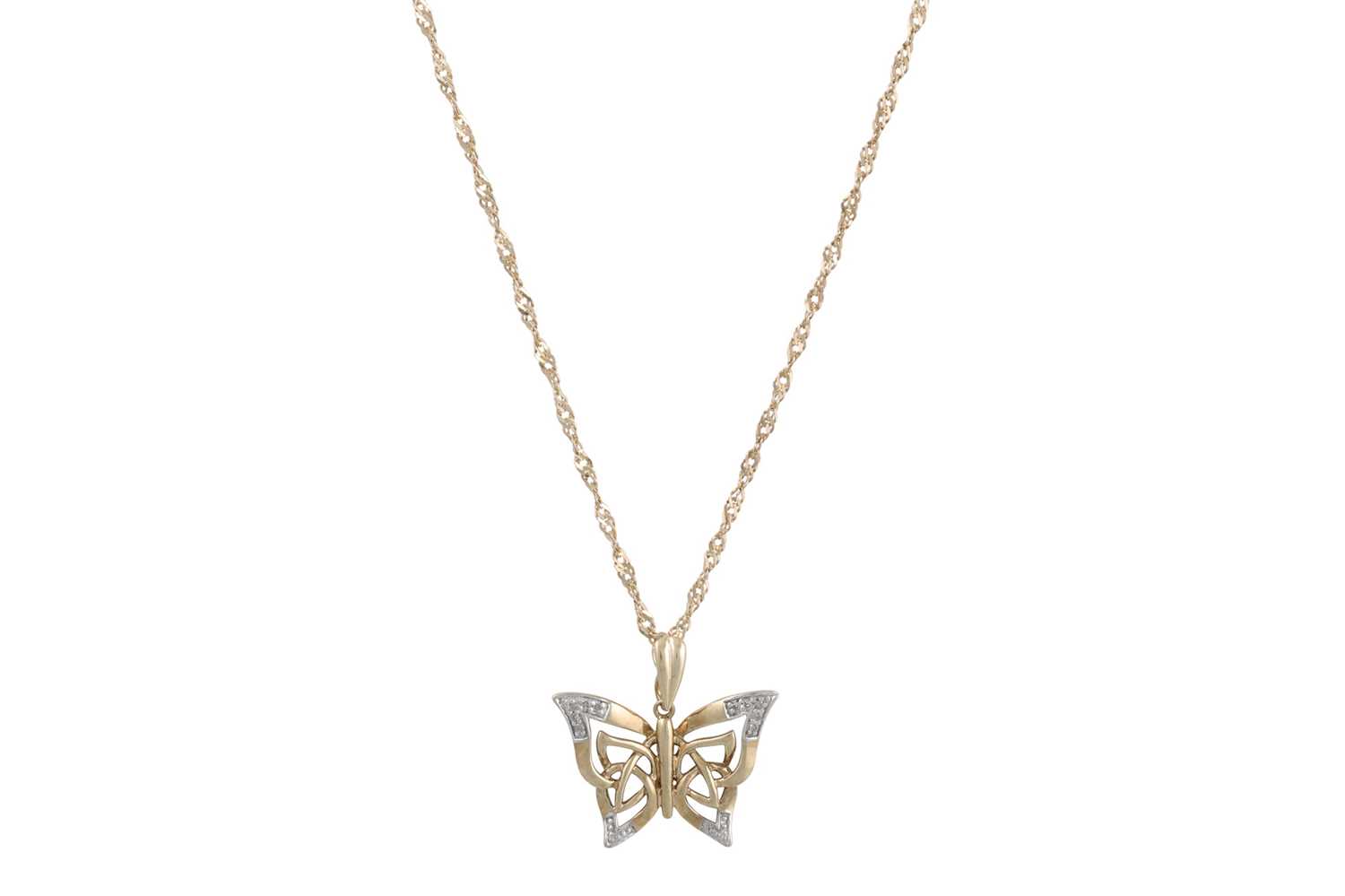 Lot 9 - A DIAMOND BUTTERFLY PENDANT, mounted in 9ct...