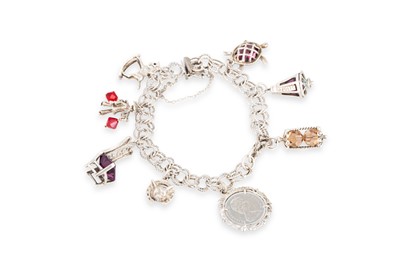 Lot 11 - A STERLING SILVER CHARM BRACELET, together...