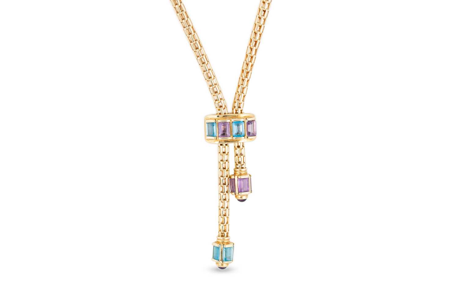 Lot 63 - A 14CT YELLOW GOLD GEM-SET NECKLACE, stamped,...