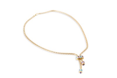 Lot 63 - A 14CT YELLOW GOLD GEM-SET NECKLACE, stamped,...
