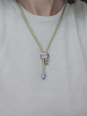 Lot 63 - A 14CT YELLOW GOLD GEM-SET NECKLACE, stamped,...