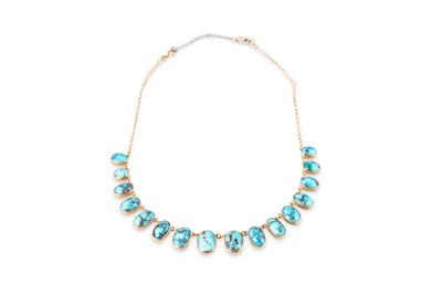 Lot 64 - A TURQUOISE SET NECKLACE, collet set stones,...