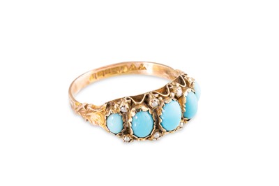 Lot 61 - A TURQUOISE AND SEED PEARL RING, the graduated...