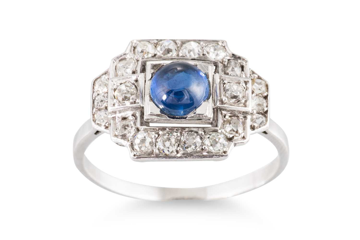 Lot 63 - AN ART DECO SAPPHIRE AND DIAMOND RING, the...