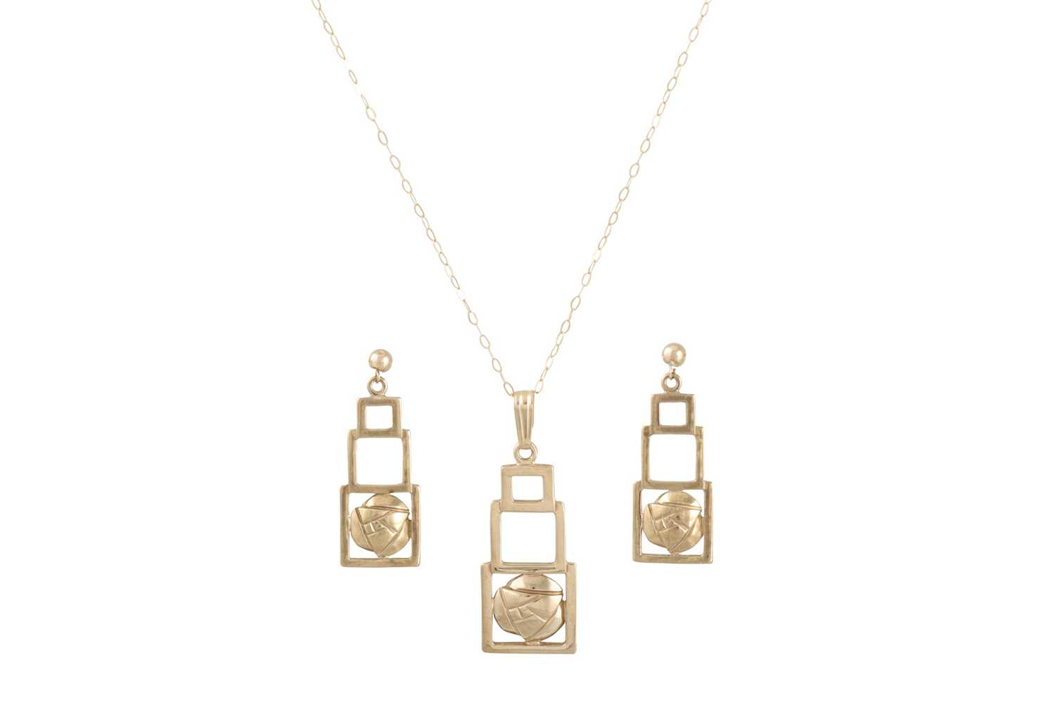 Lot 28 - A PAIR OF DROP EARRINGS, matching pendant, of...