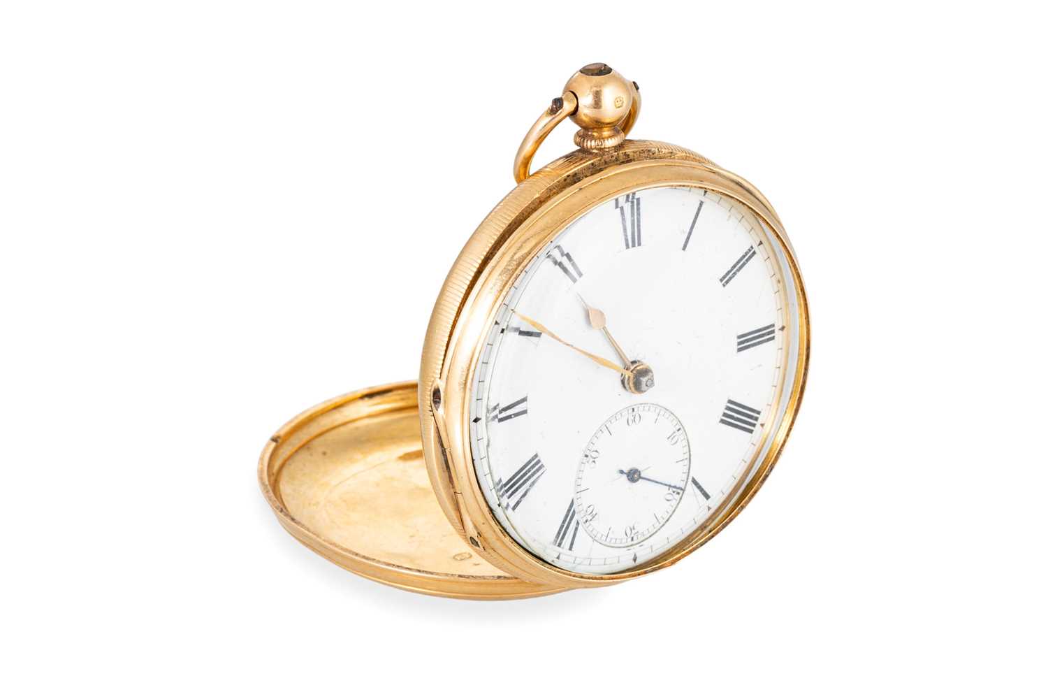 Lot 411 - AN ANTIQUE 18CT GOLD HALF HUNTER OPEN FACED...