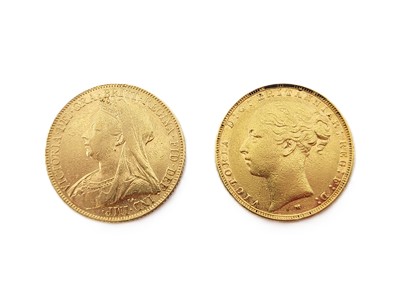 Lot 468 - TWO FULL GOLD SOVEREIGN ENGLISH COINS 22 CT.,...