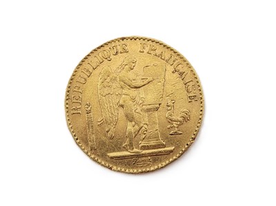 Lot 471 - A 1889 FRENCH 20 FRANC GOLD COIN, 0.90, 6.7 g., F
