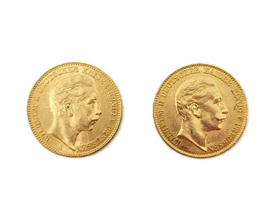 Lot 473 - TWO GERMAN GOLD COINS, 20 marks, 1903/1911,...