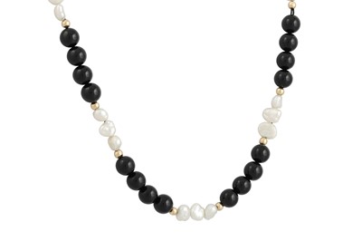 Lot 54 - A MOTHER OF PEARL AND BEADED NECKLACE, set...