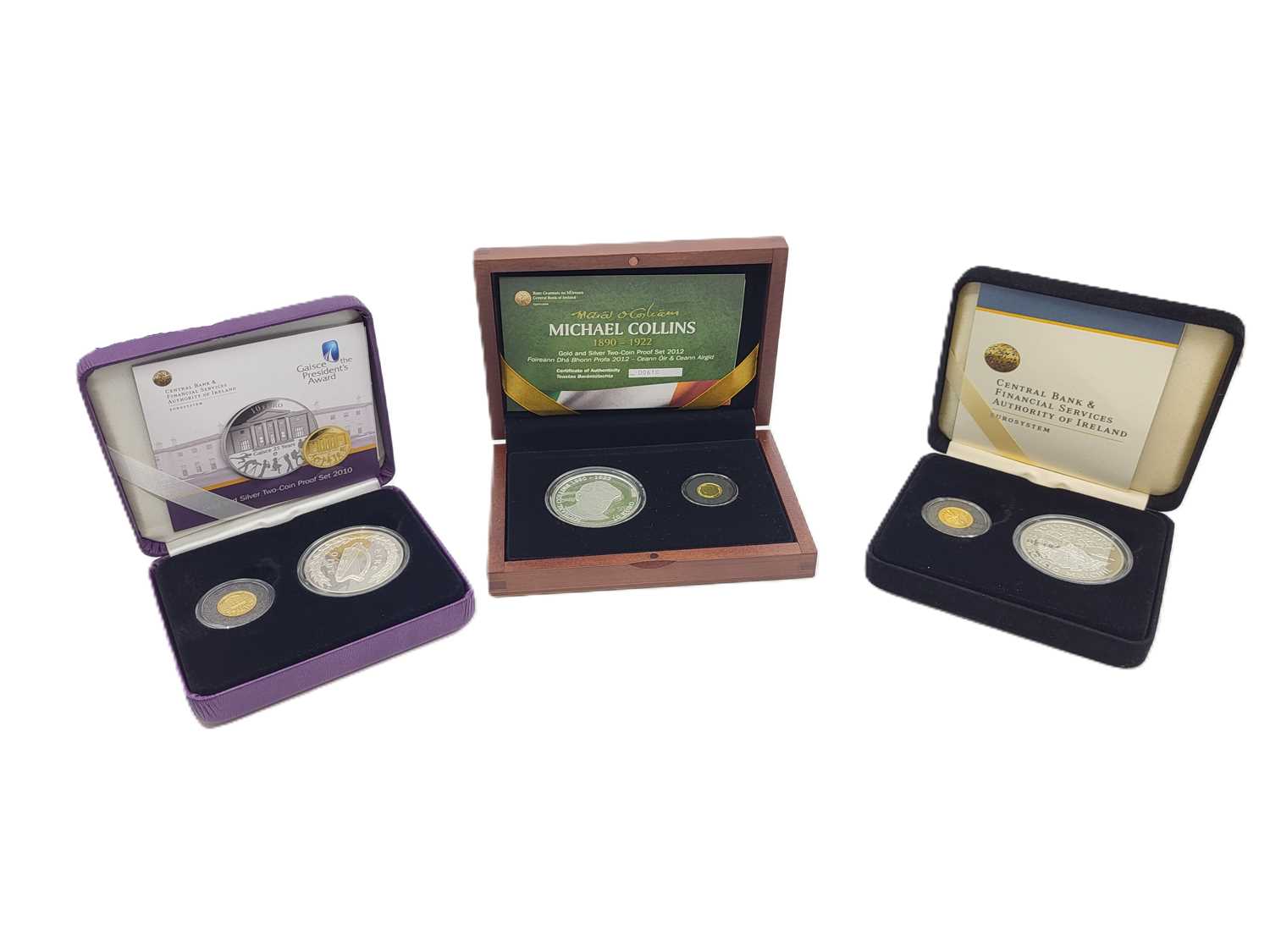 Lot 450 - THREE X TWIN GOLD & SILVER IRISH PROOF COIN...