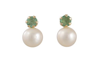 Lot 59 - A PAIR OF PEARL AND RUBY STUD EARRINGS,...