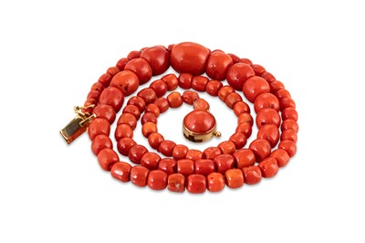 Lot 95 - A MEDITERRANEAN CORAL BEADED NECKLACE, the...