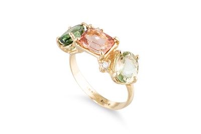 Lot 97 - A TOURMALINE AND DIAMOND RING, comprising pink...