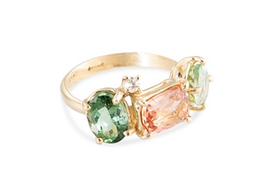 Lot 97 - A TOURMALINE AND DIAMOND RING, comprising pink...