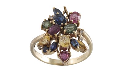 Lot 60 - A MULTI-GEM SET CLUSTER RING, mounted in 9ct...
