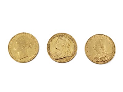 Lot 485 - THREE FULL GOLD SOVEREIGN ENGLISH VICTORIA...